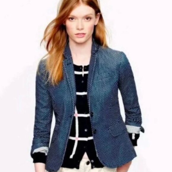 J. Crew Jackets & Blazers - J. Crew Schoolboy Blazer Womens Size 2 Navy Blue White Polka Dot 2-Button Jacket